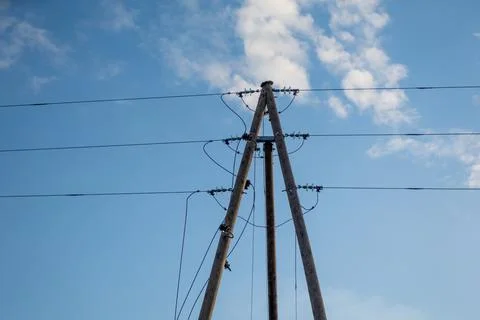 The low-angle view of a transmission tower Stock Photos