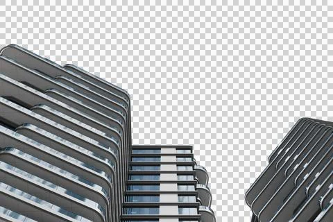 Low-angle view of two modern, curved high-rise buildings Stock Illustration