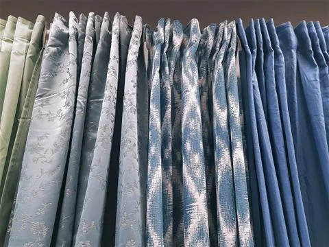 Low Angle View of Various Designs of Curtains Foto stock