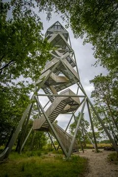 Low angle view on watchtower and fire observation post in Kalmthout Heath Stock Photos