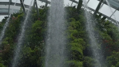 Low angle view of waterfall in cloud dome, Singapore Stock Footage 121385140
