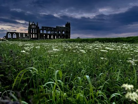 Low Angle View of Whitby Abbey Stock Photos