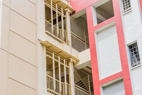 Low angle view of white and pink building Stock Photos