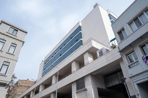Low angle view of white building of Taksim Training and Research Hospital Stock Photos