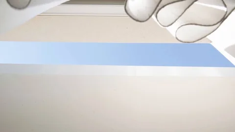 Low angle view to white curtain on the window, gently moved by the wind. Open Stock Footage 129708038