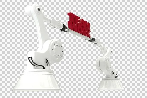 Low angle view of white robotic hand holding team work text 스톡 일러스트