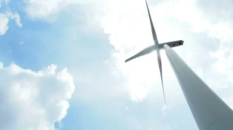 Low angle view, Wind turbines create renewable energy, cloud background. Stock Footage 50370272