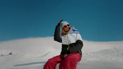 Low angle view of woman explorer on top point of the journey. Stock Footage 295886067