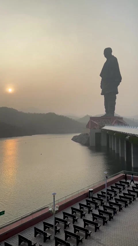 Low angle view of world tallest statue of unity. Stock Footage 274726300