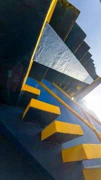 Low Angle View of Yellow and Blue Staircase Foto stock