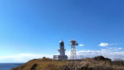 Low Angle View│Tsurugisaki Lighthouse│Cliff Top│Blue Sky Stock Footage 328709801