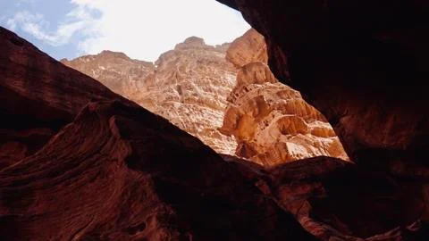 Low angle of Wadi Rum desert with the blue sky, Jordan 写真素材