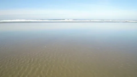 Low angle walking toward the ocean edge on a sand beach coast Vídeo Stock 84266325