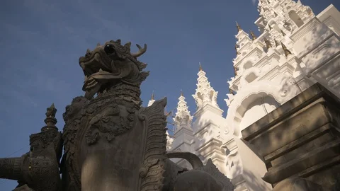 Low angle of the white temple on the mountain Stock Footage 86202323