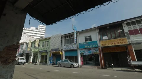 Low Angle to Wide Angle Shot of Chinese Shops Stock Footage 48139279