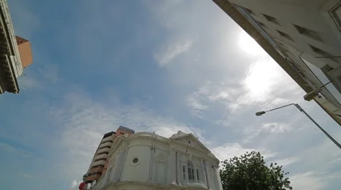 Low Angle to Wide Angle Shot at Lebuh Downing Intersection in Penang Stock Footage 48140248