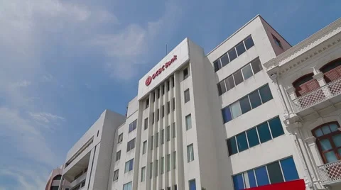 Low Angle to Wide Angle Shot of OCBC Bank, Georgetown Stock Footage 48141052