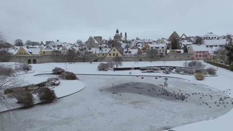 Low Angle Winter Push In From Almedalen Park Toward Visby Old Town Sweden Stock Footage 330031689