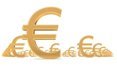 Low angled front view endless rows of Euro Symbols Foto stock