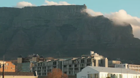 Low angled long shot of Table Mountain Stock Footage 310386208