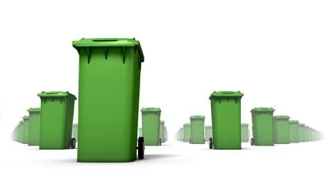 Low angled view of endless Trash Cans (Green) Foto stock