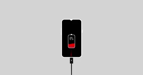 Low battery 0% smart phone charging animation on a transparent background. Smart 스톡 동영상 334937786