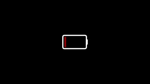 Low Battery Icon Red Indicator Empty Power Symbol Black Background Minimali.. Stock Footage 337958834