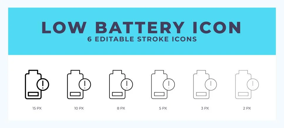 Low battery icon set with different stroke. Design elements for logo. Vecto.. Stock Illustration