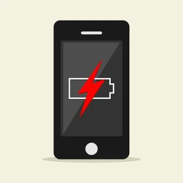 Low battery illustration. Flat design. Low battery notification on phone scre Stock Illustration