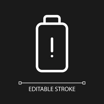 Low battery level pixel perfect white linear ui icon for dark theme Stock Illustration