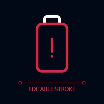 Low battery level pixel perfect color linear ui icon for dark theme Stock Illustration