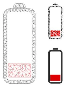 Low Battery Level Vector Mesh Wire Frame Model and Triangle Mosaic Icon イラスト素材