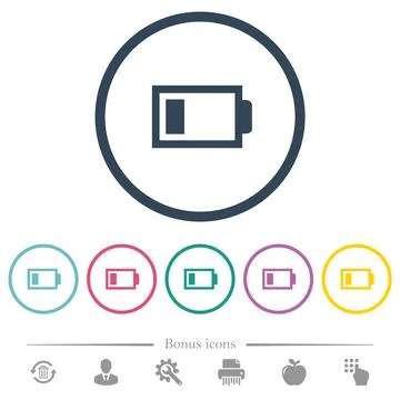 Low battery with one load unit flat color icons in round outlines Stock Illustration