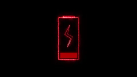 Low battery power energy indicator icon with red neon outline. Electronic a.. Stock Footage 337023109