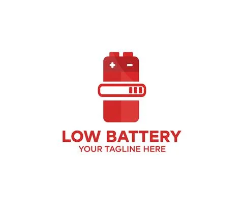Low battery, red light indicators logo design. Stock Illustration