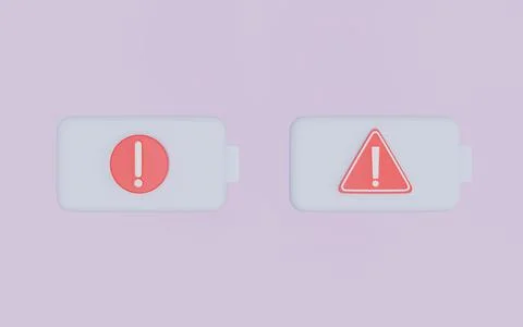Low battery warning, Battery and exclamation mark Stock Illustration