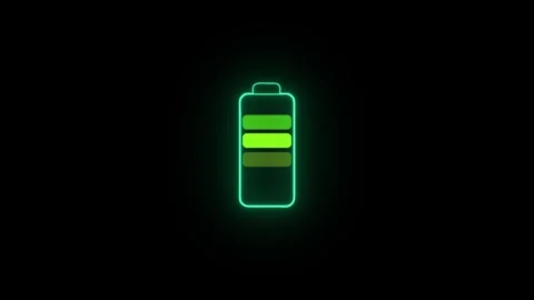 Low Battery Warning Neon Animation - Red Energy Alert Icon 4K Stock Footage 331530151