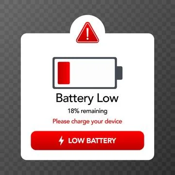 Low battery warning popup interface. vector illustration Stock Illustration
