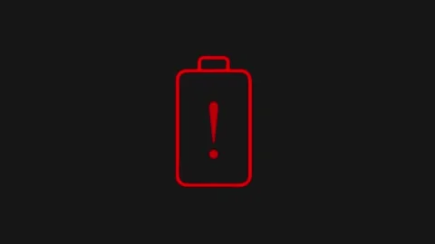 Low battery warning sign animated on black background, red alert symbol, te.. Stock Footage 340609987