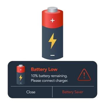 Low battery warning UI popup vector illustration Stock Illustration