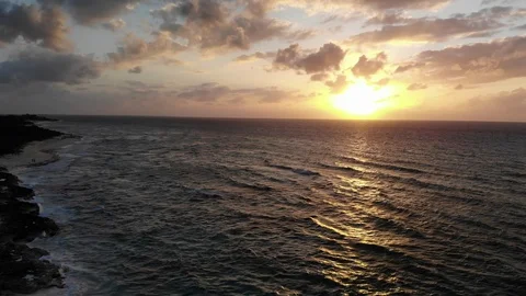Low Beach Drone Shot Into Sunset - Malcolm Beach - Turks and Caicos, 4K Stock Footage 122263922