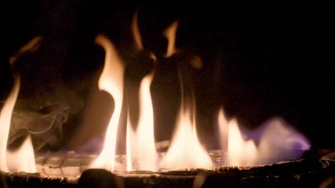 Low burning fire on log Slow Motion in fireplace Haddonfield New Jersey 4k Stock Footage 267737478