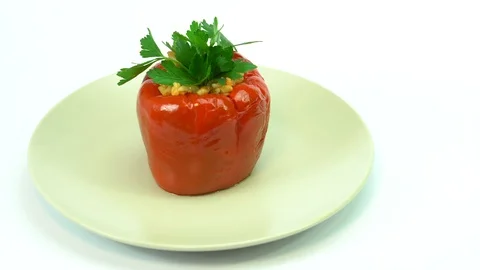 Low calorie stuffed peppers with ground turkey and white rice. Vidéo 88418699