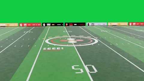 Low camera moving, rising, rotating, centering midfield logo and 50 on Stock Footage 339724963