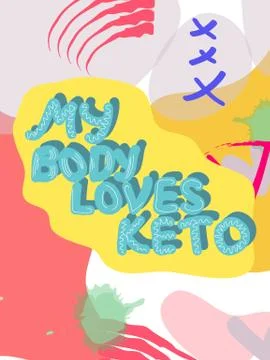 Low carb high fat white collage lettering. Keto diet flat hand drawn illustra 스톡 일러스트