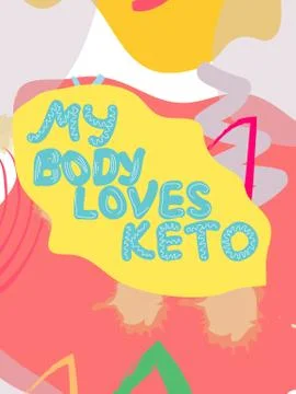 Low carb high fat white collage lettering. Keto diet flat hand drawn illustra 스톡 일러스트