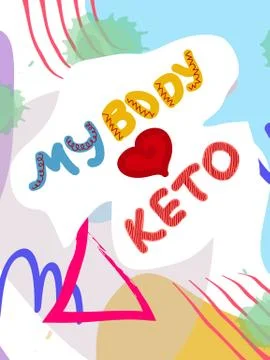 Low carb high fat white collage lettering. Keto diet flat hand drawn illustra 스톡 일러스트