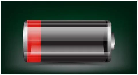Low charged red battery on dark background Stock Illustration