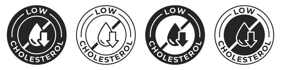 Low cholesterol label. Trans fat free icon. Low cholesterol illustration fo.. Stock Illustration