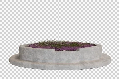 A low, circular, stone planter sits on a flat base. 写真素材